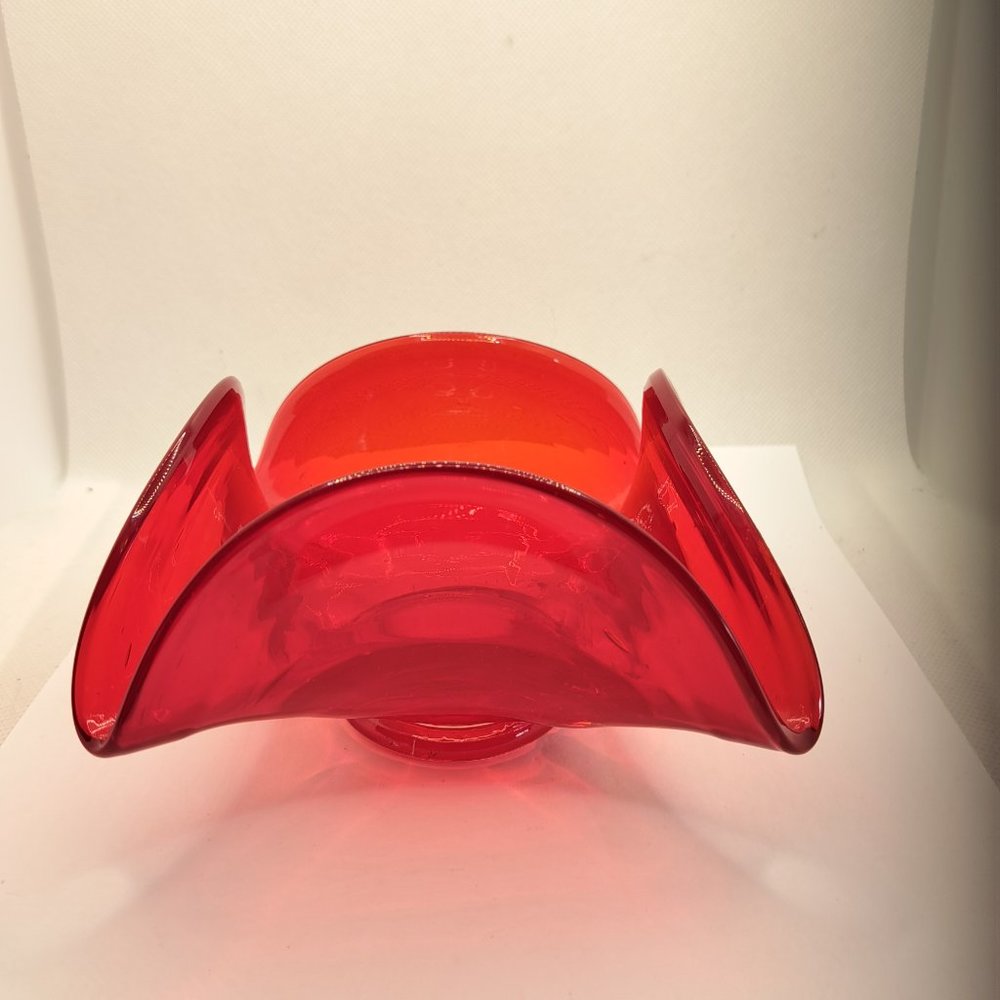 Vintage Viking Handkerchief Bowl Trinket Dish Red Orange Art Glass